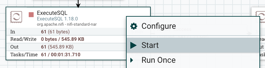 Конфигурация процессора ExecuteSQL с заполненными свойствами